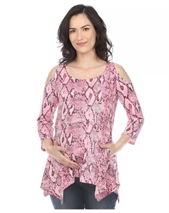 Туника для беременных с открытыми плечами и принтом змеи, розовый White mark
