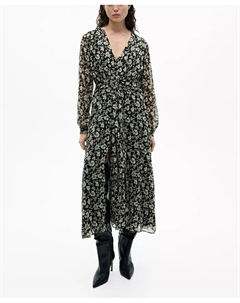 Женское платье из шифона с цветочным принтом, черный Mango