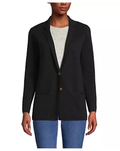 Женский миниатюрный тонкий хлопковый блейзер-свитер на пуговицах спереди, черный Lands' end