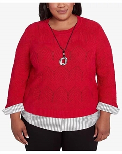 Большой размер, готовый к подиуму, тканый свитер с шевроном и ожерельем, красный Alfred dunner