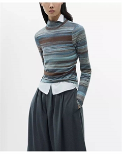 Женский полосатый свитер с воротником-стойкой, синий Mango