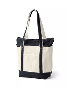 Сумка-тоут среднего размера из парусины с карманами на молнии и длинной ручкой, синий Lands' end