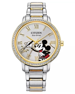 Двухцветные часы с браслетом из нержавеющей стали с Микки Маусом, 33 мм Citizen