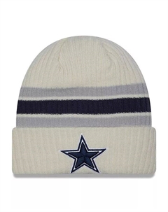 Мужская кремовая вязаная шапка с манжетами в полоску с надписью Dallas Cowboys Team New era
