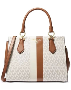 Сумка-портфель в полоску с логотипом Marilyn средней длины, серый Michael kors