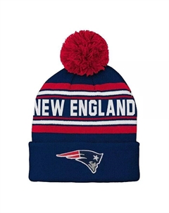 Жаккардовая вязаная шапка New England Patriots с манжетами и помпоном для мальчиков и девочек дошкольного возраста, синий Outerstuff