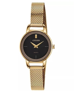 Женские кварцевые золотистые часы из нержавеющей стали с сетчатым браслетом, 26 мм Citizen