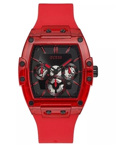 Мужские часы с красным силиконовым ремешком 43 мм Guess