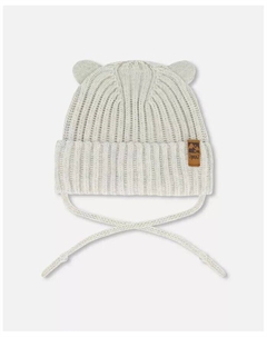 Детская вязаная шапка унисекс для малышей с завязками, цвет белый - для младенцев Deux par deux