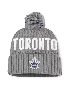 Женская серая вязаная шапка Toronto Maple Leafs Heritage Tilly с манжетами и помпоном Fanatics