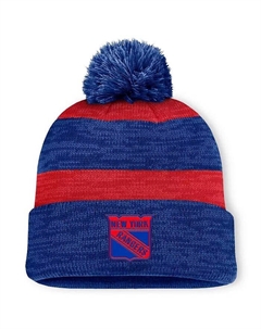 Мужская темно-синяя/красная вязаная шапка New York Rangers Fundamental Red Line с манжетами и помпоном Fanatics