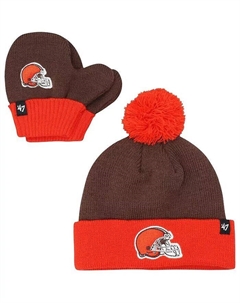 Комплект из вязаной шапки с манжетами, помпона и варежек Cleveland Browns Bam Bam для мальчиков и девочек коричневого и оранжевого цвета '47 brand