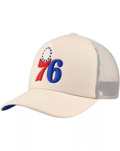 Мужская кремовая регулируемая кепка Philadelphia 76ers Trucker Mitchell and ness