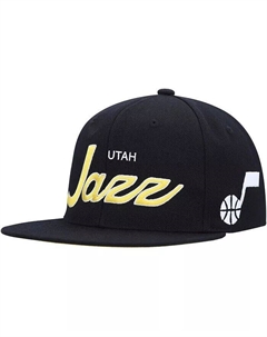 Мужская черная кепка-кнопка Utah Jazz Hardwood Classics Script 2.0 Snapback Mitchell and ness