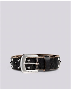 Мужской кожаный ремень с заклепками, черный Replay