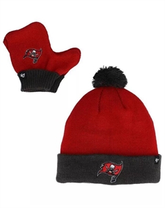 Для мальчиков и девочек, красный, оловянный Tampa Bay Buccaneers Bam Bam вязаная шапка с манжетами, помпоном и варежками в комплекте '47 brand