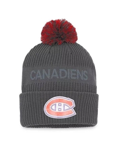 Мужская темно-серая вязаная шапка Montreal Canadiens Authentic Pro Home Ice с манжетами и помпоном Fanatics