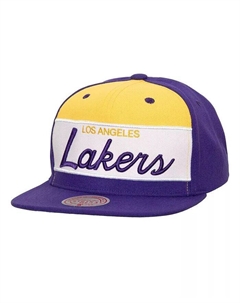 Мужская белая, фиолетовая бейсболка Los Angeles Lakers Retro Sport с цветными блоками и надписью Snapback Mitchell and ness
