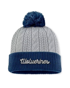 Женская серо-синяя вязаная шапка Michigan Wolverines Becca с манжетами и помпоном Top of the world