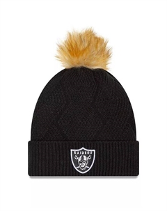 Женская черная вязаная шапка Las Vegas Raiders Snowy с манжетами и помпоном New era
