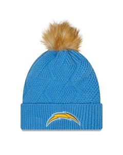 Женская вязаная шапка-манжета Los Angeles Chargers Snowy Powder Blue с помпоном New era