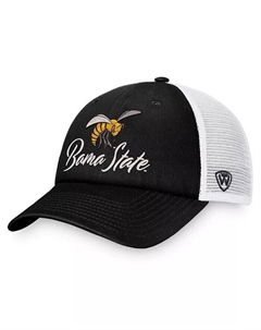 Женская черная/белая шапка Trucker с подвеской Alabama State Hornets, регулируемая Top of the world