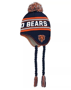 Шапка жаккардовая с кисточками и помпоном для больших мальчиков и девочек, темно-синяя, оранжевая, Chicago Bears Outerstuff