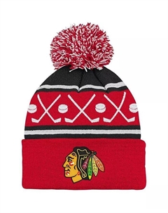 Красная вязаная шапка Chicago Blackhawks Face-Off с манжетами и помпоном для мальчиков и девочек Outerstuff