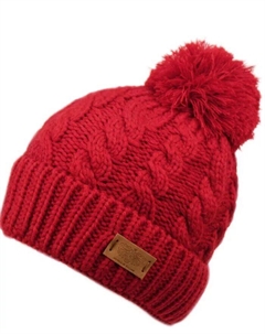 Шапка-бини с помпоном и подкладкой из шерпы, красный Angela & william