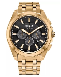 Мужские часы Eco-Drive с хронографом, классические золотистые часы-браслет из нержавеющей стали, 41 мм Citizen