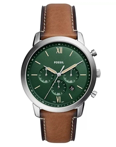 Мужские часы Neutra Chronograph с коричневым кожаным ремешком, 44 мм Fossil