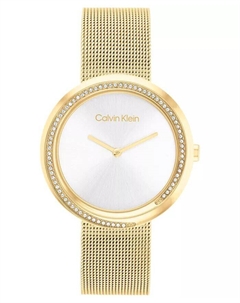 Женские золотистые часы с сетчатым браслетом из нержавеющей стали, 34 мм Calvin klein