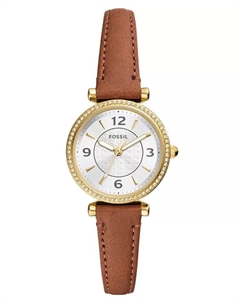 Женские часы Carlie из натуральной кожи среднего размера с тремя стрелками, 28 мм Fossil