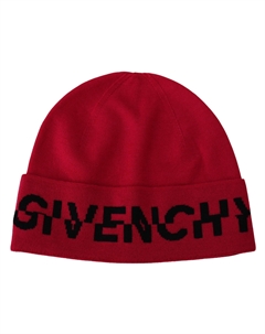 Элегантная шерстяная шапка с фирменным контрастным логотипом, красно-розовый оттенок с черным логотипом Givenchy
