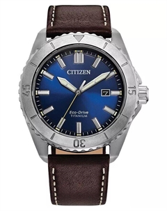 Мужские часы Eco-Drive Brycen с коричневым кожаным ремешком, 41 мм Citizen