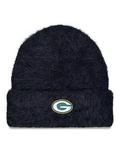 Женская черная вязаная шапка Green Bay Packers с пушистыми манжетами, черный New era