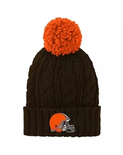 Коричневая вязаная шапка с манжетами и помпоном для больших девочек Cleveland Browns Team, коричневый Outerstuff