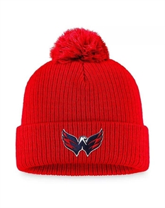 Мужская красная вязаная шапка с манжетами и помпоном Washington Capitals Core Primary с логотипом, красный Fanatics