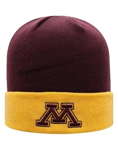 Мужская двухцветная вязаная шапка с манжетами Minnesota Golden Gophers Core бордово-золотого цвета Top of the world