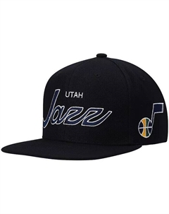 Мужская черная кепка Snapback Utah Jazz Classics Script 2.0 из твердой древесины Mitchell and ness