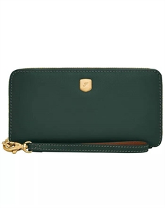 Кожаный континентальный кошелек Lennox на молнии, коричневый Fossil