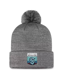 Мужская серая вязаная шапка Seattle Kraken Authentic Pro Home Ice с манжетами и помпоном, серый Fanatics