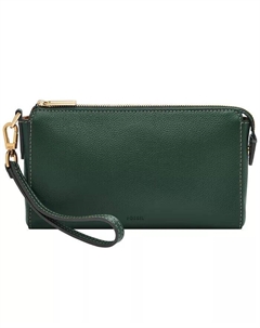 Кожаный кошелек на ремешке, черный Fossil