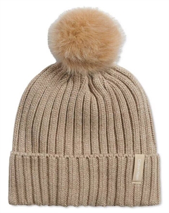 Шапка массивной вязки в рубчик с помпонами, желтый Calvin klein