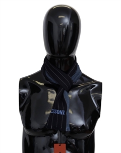 Шикарный полосатый шерстяной и шелковый шарф унисекс, черно-синий Missoni