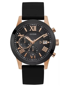 Мужские часы с черным силиконовым ремешком 45 мм Guess
