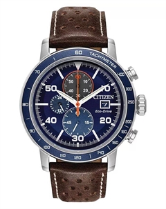 Eco-Drive Мужские часы с хронографом Brycen каштаново-коричневый кожаный ремешок 44 мм Citizen