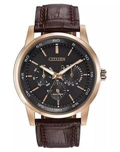 Мужские деловые часы Eco-Drive с черно-коричневым кожаным ремешком, 44 мм BU2013-08E Citizen