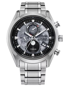 Мужские часы Tsuki-yomi A-T с хронографом Sport Luxury Eco-Drive серебристого цвета с титановым браслетом, 43 мм Citizen