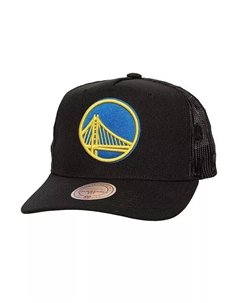 Мужская черная кепка дальнобойщика с монограммой и логотипом Golden State Warriors, регулируемая сетка Mitchell and ness